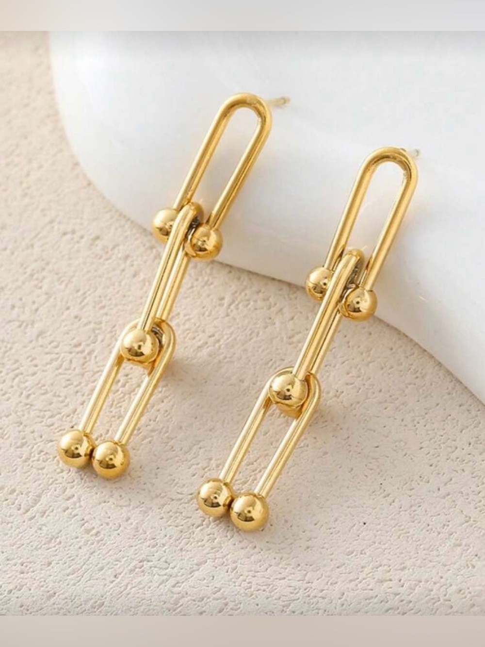 Horseshoe Buckle Earrings Gold Link Drop Earrings stainless steel NWT